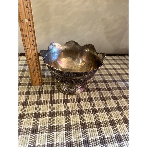 Vintage Repousse Ornate Silverplate Bowl With Floral Detailing - Picture 7 of 9